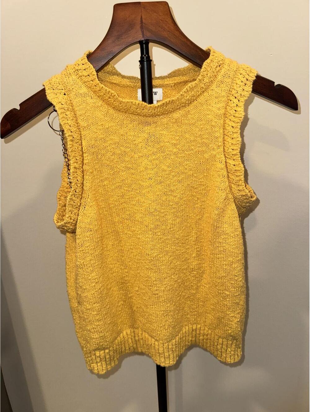 J.Crew Yellow Ruffle Sleeve Sweater Tank XS Cozy Cottagecore Knit